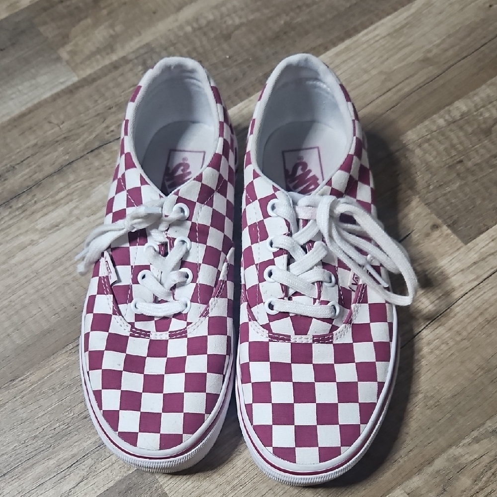 Vans Raspberry Or Maroon and White Checkered Lace Up Sneakers